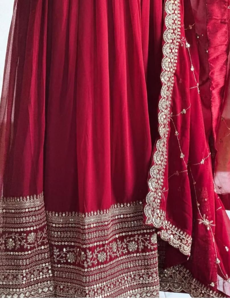 Girl's Fashion Hub's Traditional Anarkali Gown with Dupatta Set, Full Length Gown, Wedding (in, Alpha, 3XL, Regular, Maroon) - Image 3