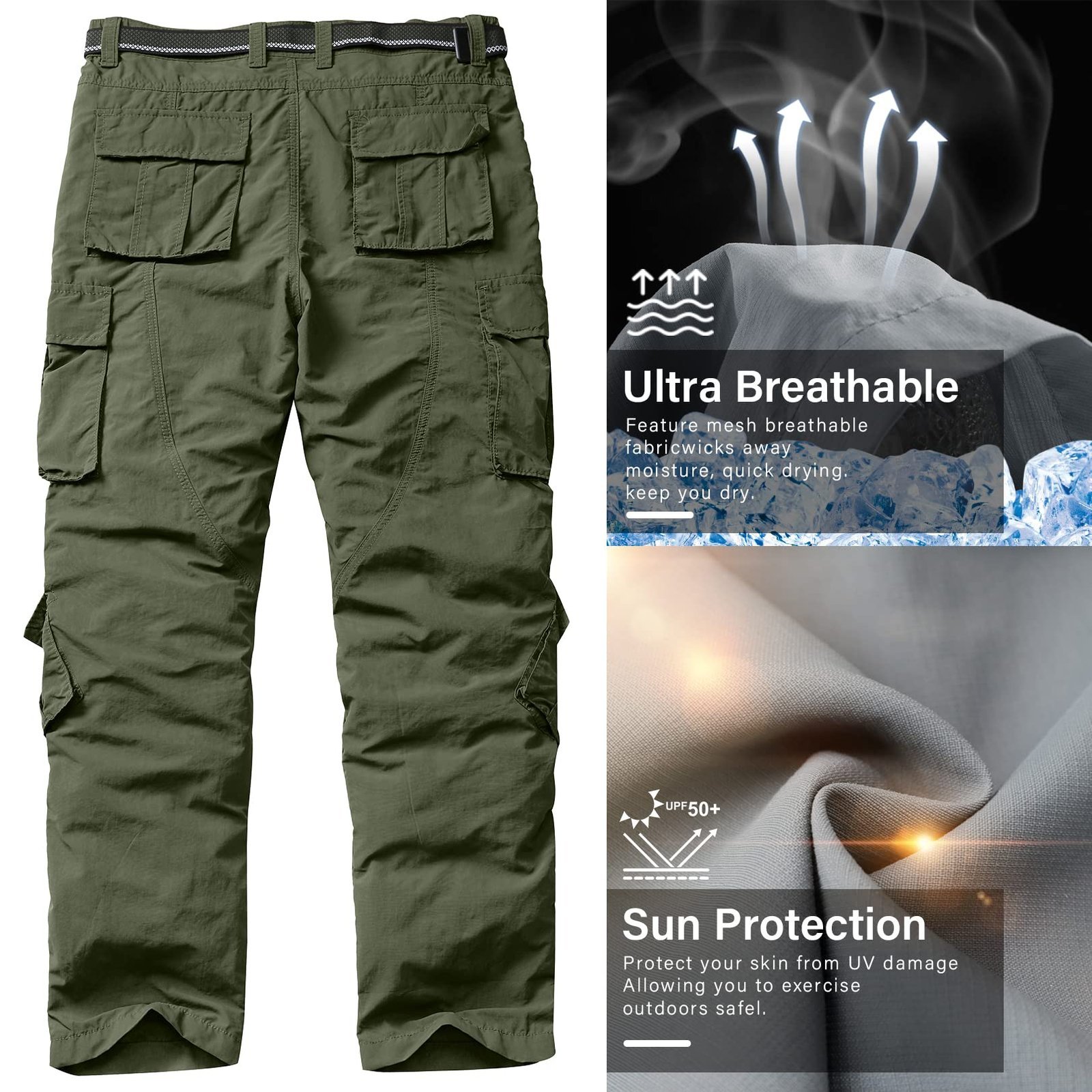 Men's Casual Cargo Tactical Pants, BDU Military Wild Army Combat Ripstop Work Pants with 10 Pockets, Quick Dry Army Green - Image 6