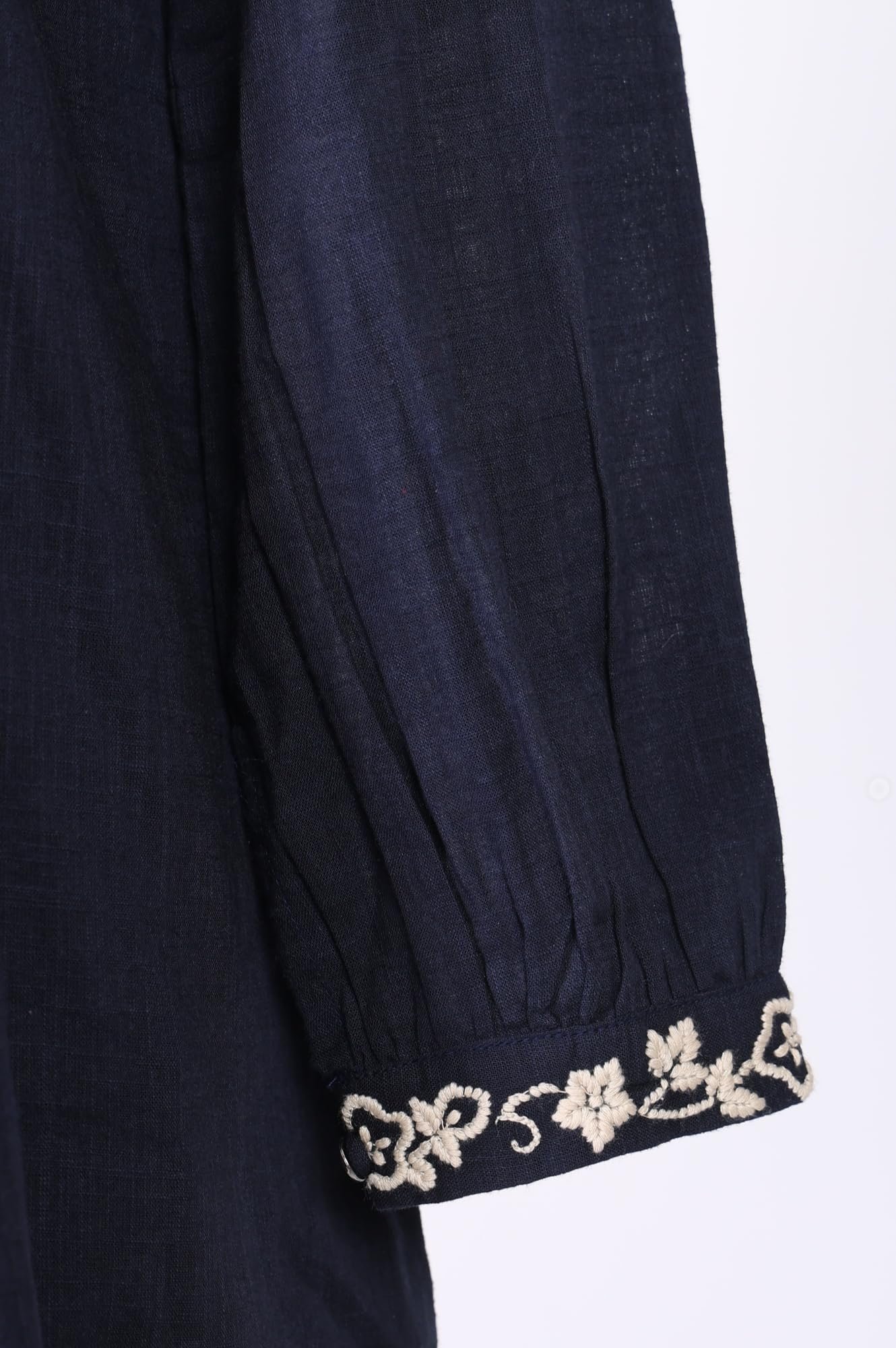 Navy Blue Thread Embroidered Pure Cotton A-line Top - (W31508-224947) - Image 6