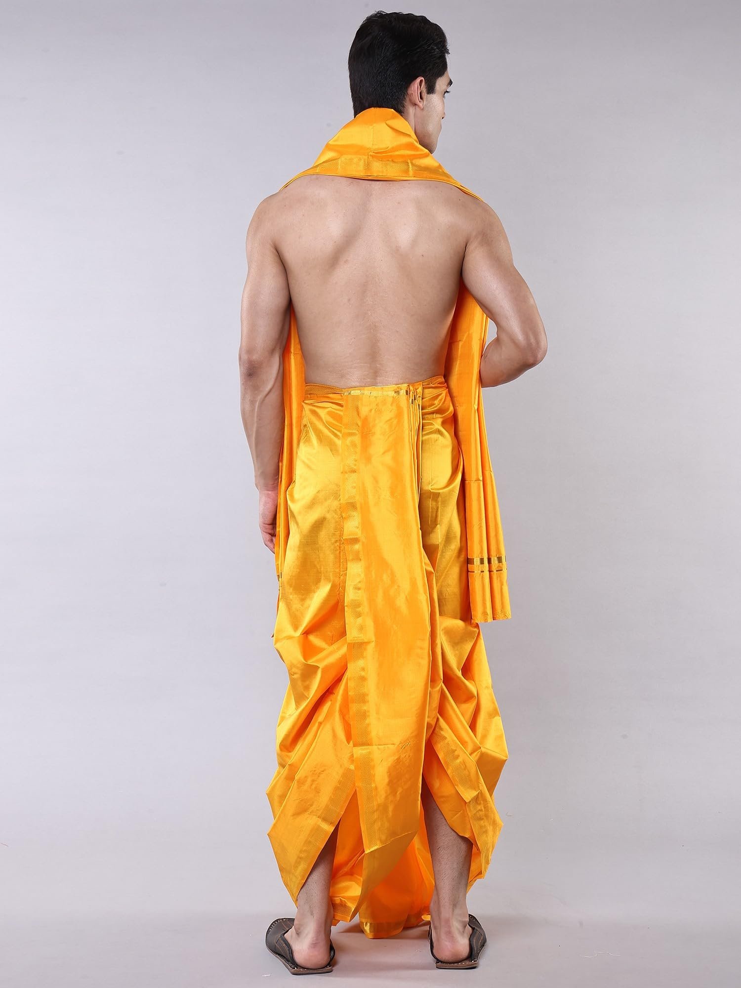 Pure Silk Dhoti Angavastram Set with Golden Thread Woven Border | Men's Dhoti Angvastram Festive Wedding Wear - Image 5