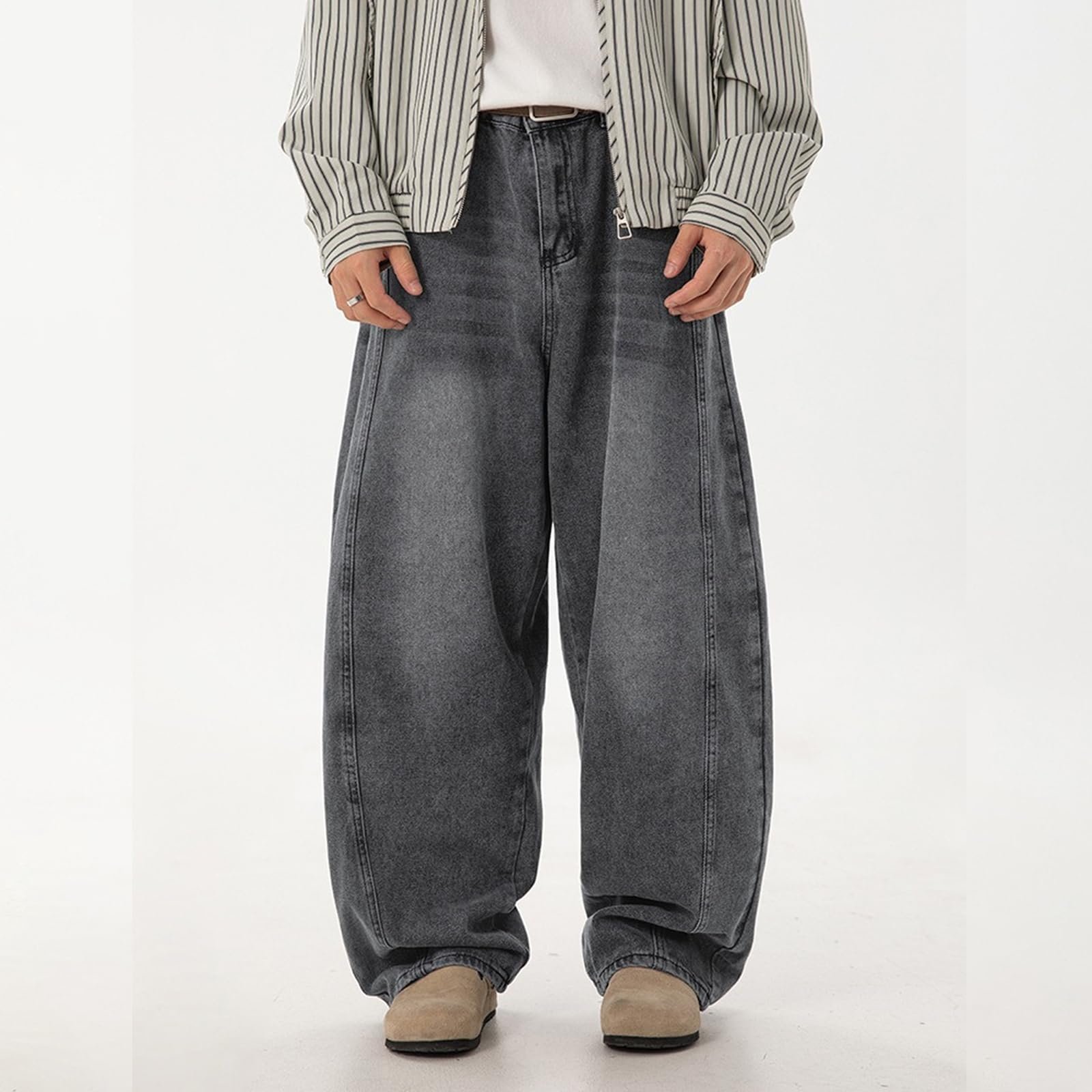 Mens Baggy Jeans Y2k Wide Leg Loose Fit Jeans Streetwear Denim Washed Hip Hop Pants, Z91-grey, 3XL