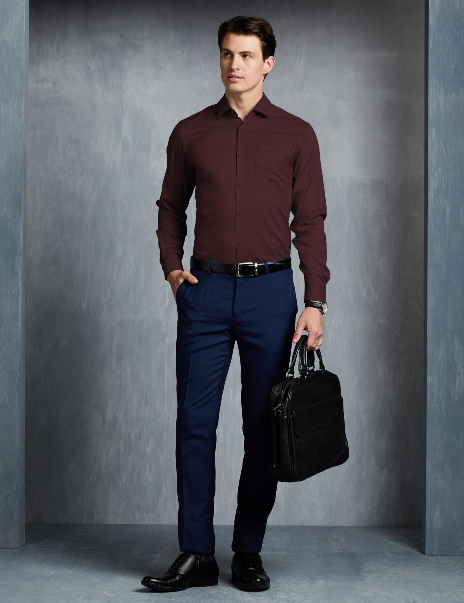 Men’s Wrinkle-Resistant Regular Fit Cotton Formal Shirt (SS23-SMP-FS-01_Maroon_40)