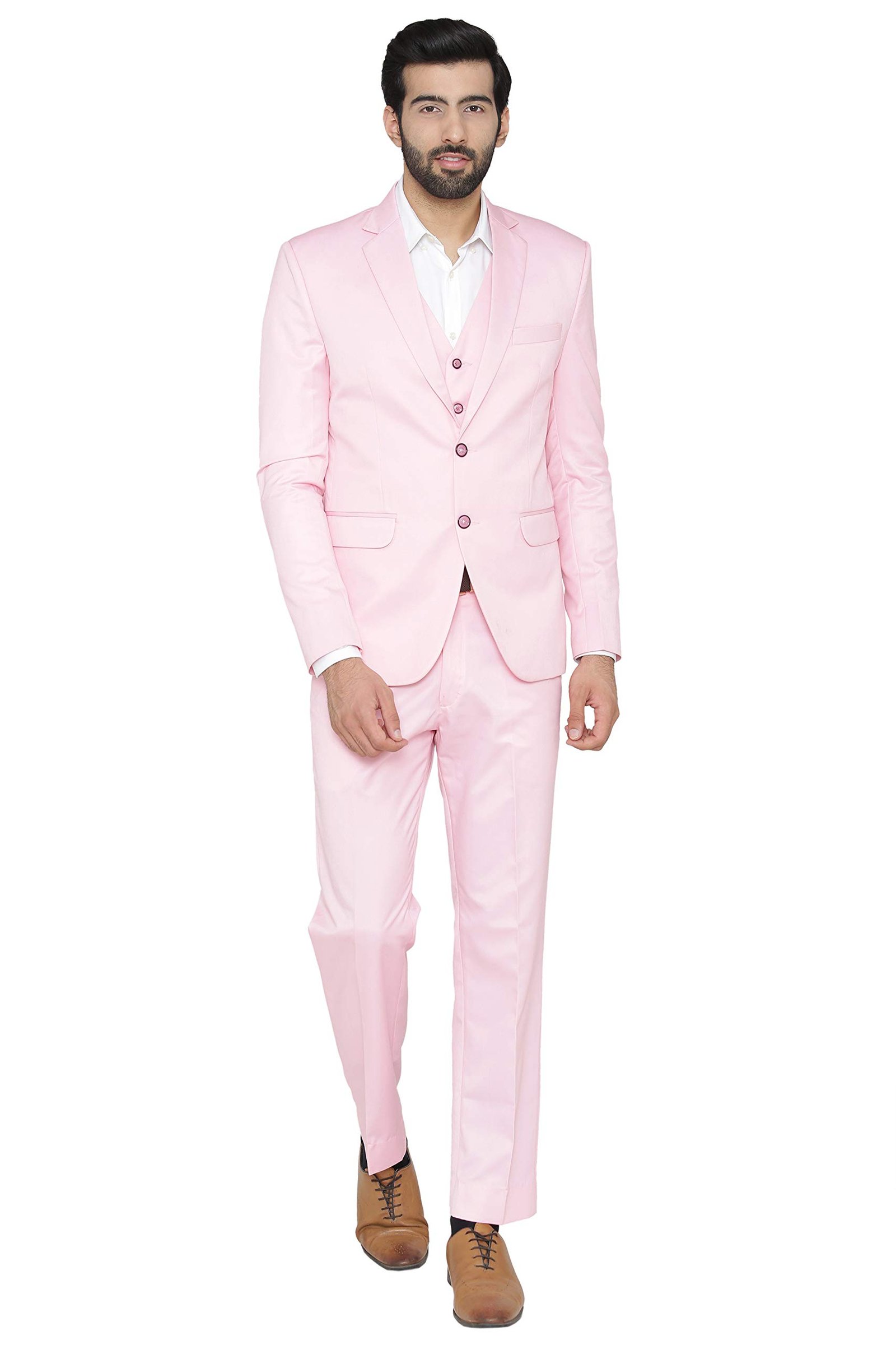 Polyester,Cotton Men's Regular Fit 3-Piece Suit (3Pc1210Color11S40_Light Pink_40) - Image 5
