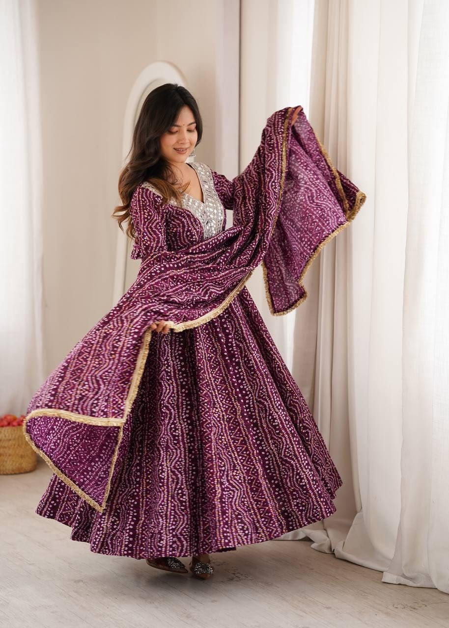 Women's Mirror Embroidered Anarkali Gown Set with Dupatta Kurta Pant Set This Wedding Season Our NEW Mirror EMBROIDERYED Gown Pair Purple - Image 4