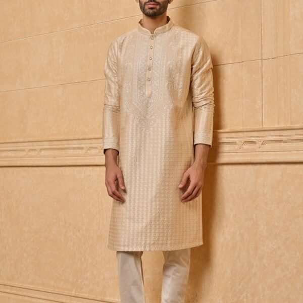 Beige All Over Embroidered Kurta Set | ETHNIC WEAR | Beige | M