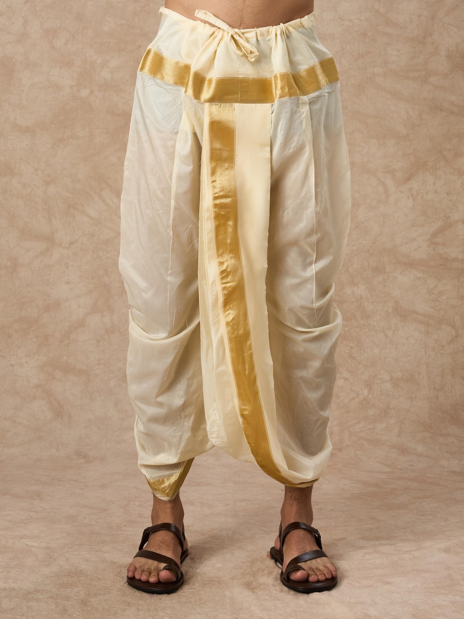 Men's Embroidered & Sequinned Kurta Dhoti Dupatta Set (Cream) - Image 5