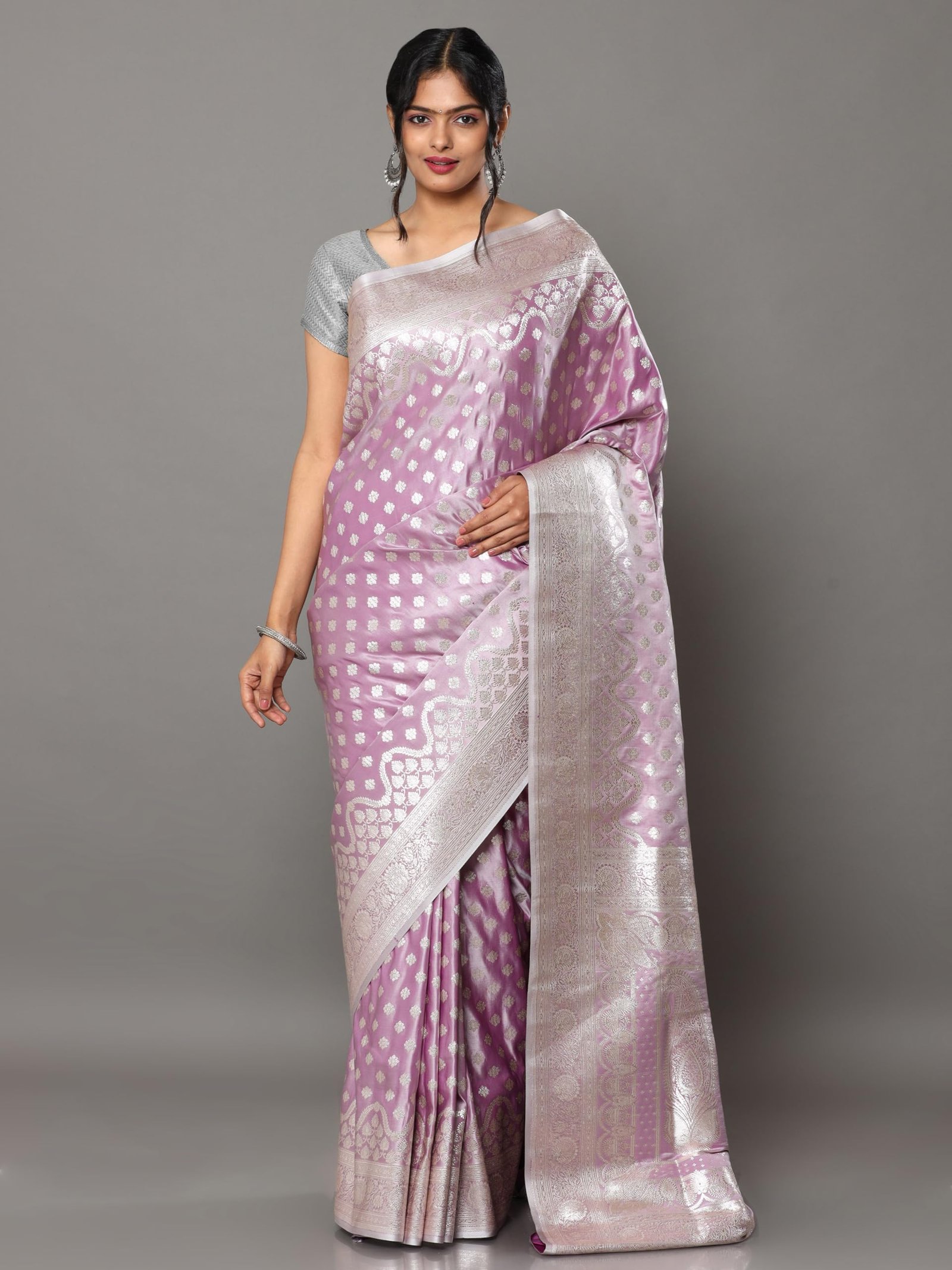 Banarasi Katan Golden Zari Weaving Silk Saree(Liliac)