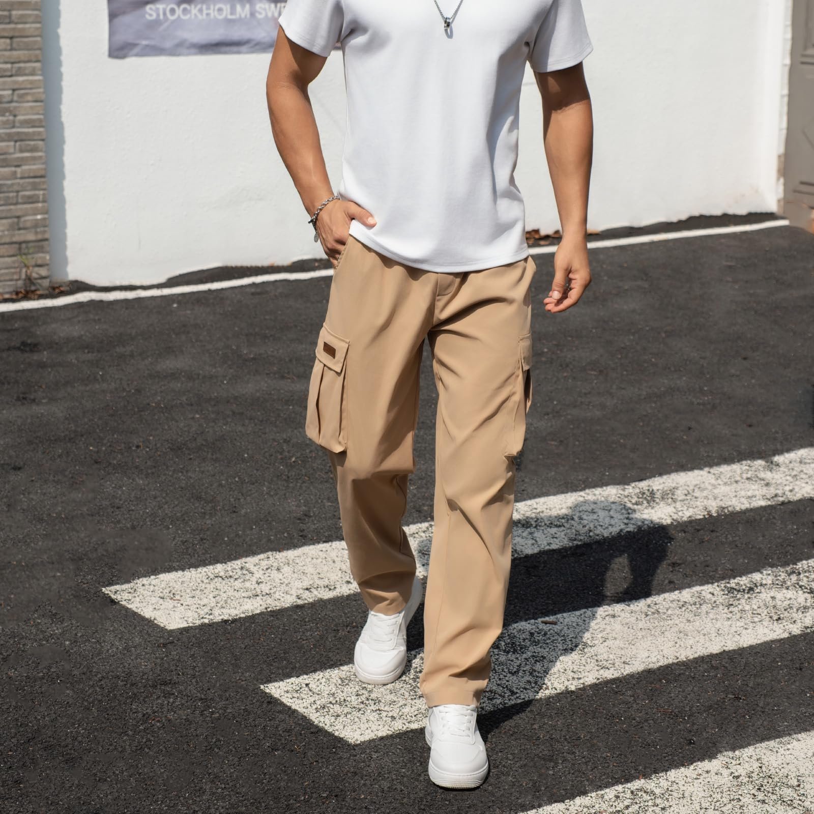Men's Casual Cargo Pants Drawstring Elastic Waist Joggers Loose Fit Lightweight Tactical Pants with 4 Pockets, 04-dark Grey, Small - Image 6