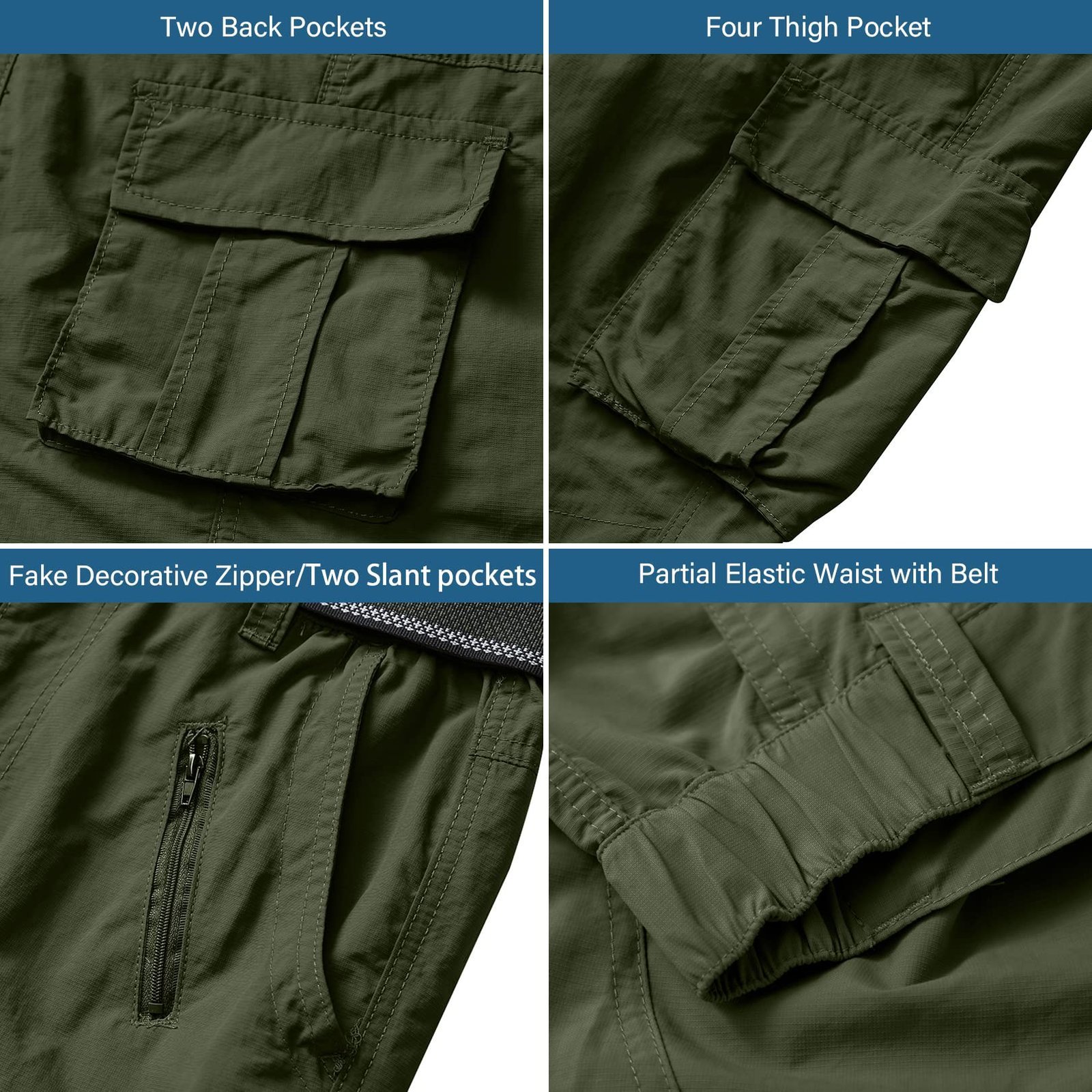 Men's Casual Cargo Tactical Pants, BDU Military Wild Army Combat Ripstop Work Pants with 10 Pockets, Quick Dry Army Green - Image 3