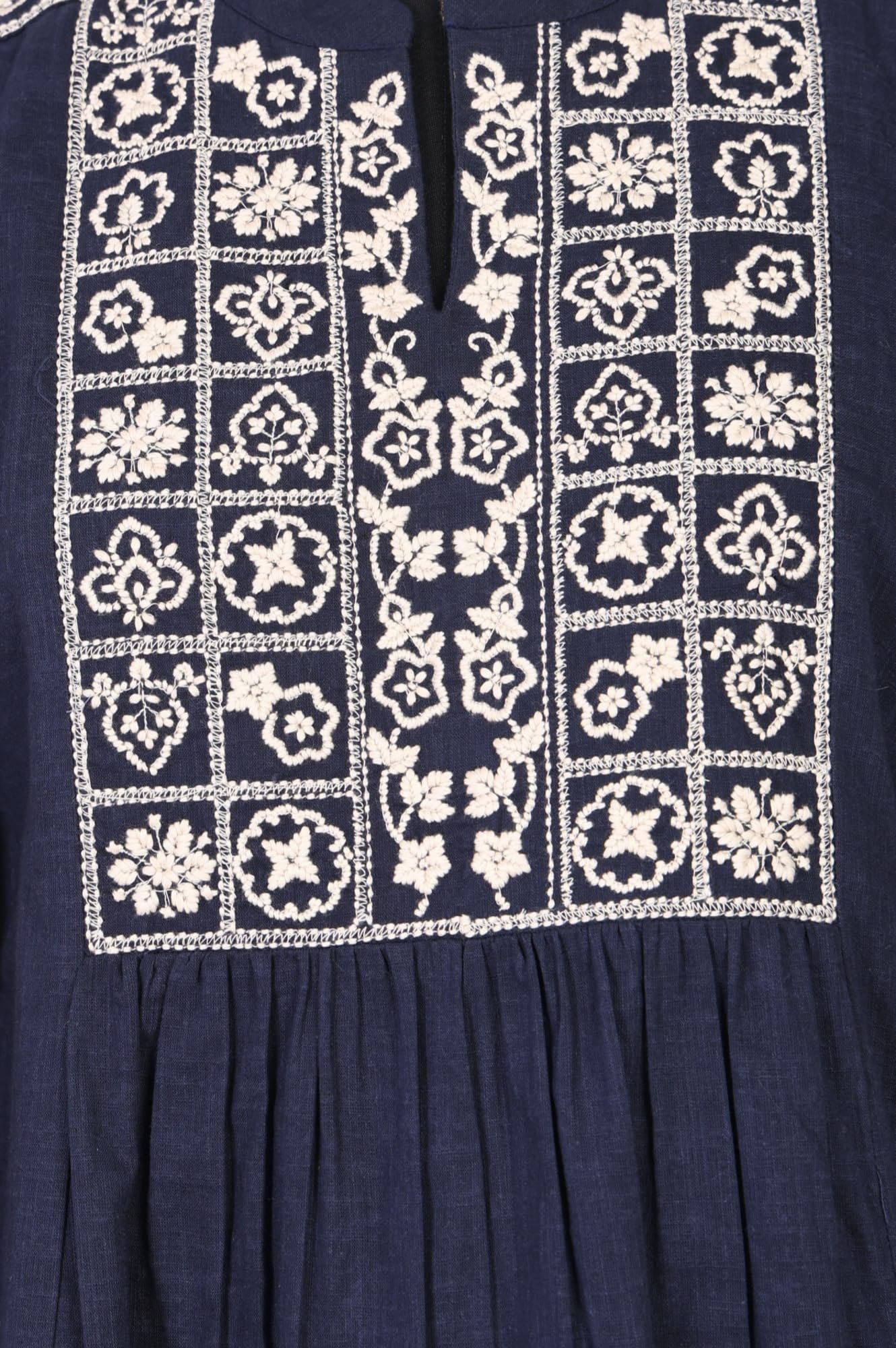 Navy Blue Thread Embroidered Pure Cotton A-line Top – (W31508-224947)