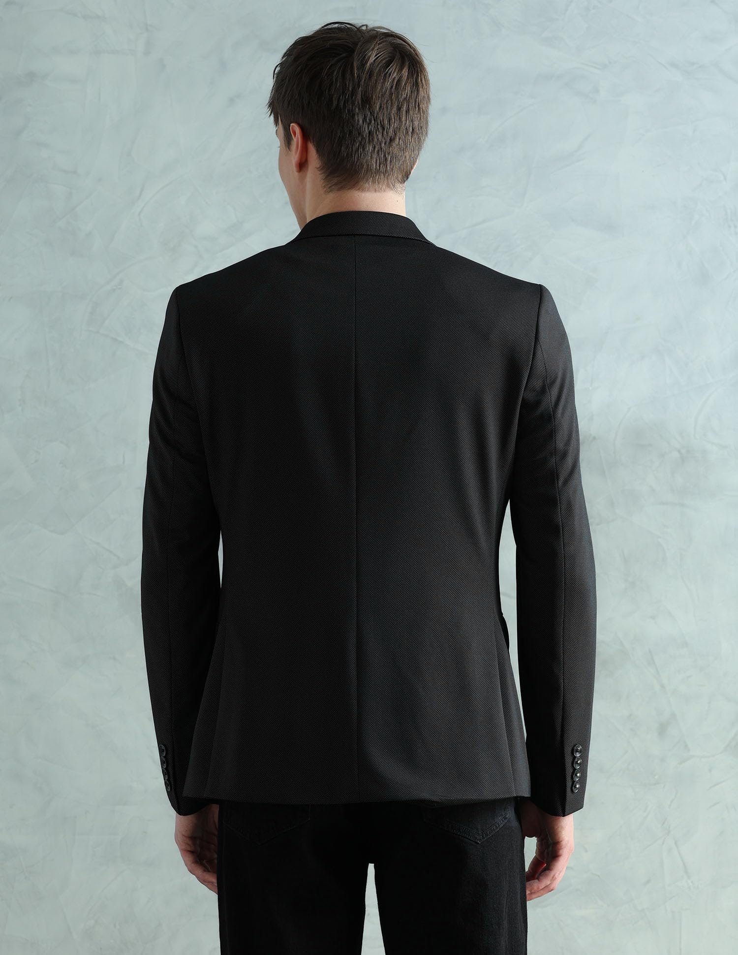 Men's Zero Calorie Slim Fit Textured Blazer (ARADOBZ0038_Black_40) - Image 5