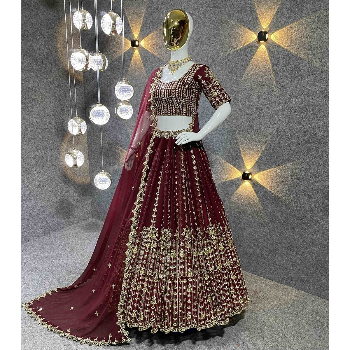 Women’s Georgette Semi Stitched Lehenga Choli In Maroon Colour Chaniyacholisf218211
