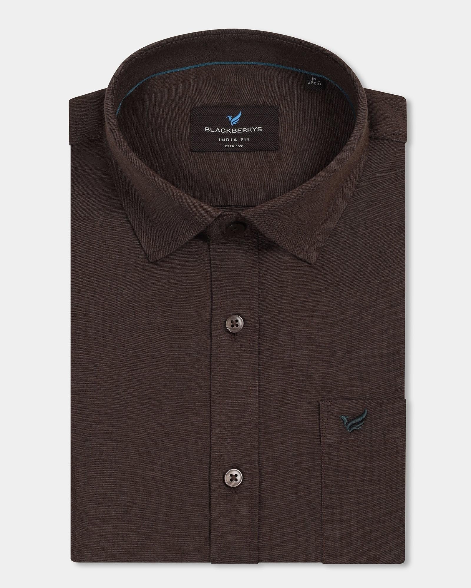 Men's Linen Blend Solid Dark-Brown Slim-Fit Casual Shirts - Image 5