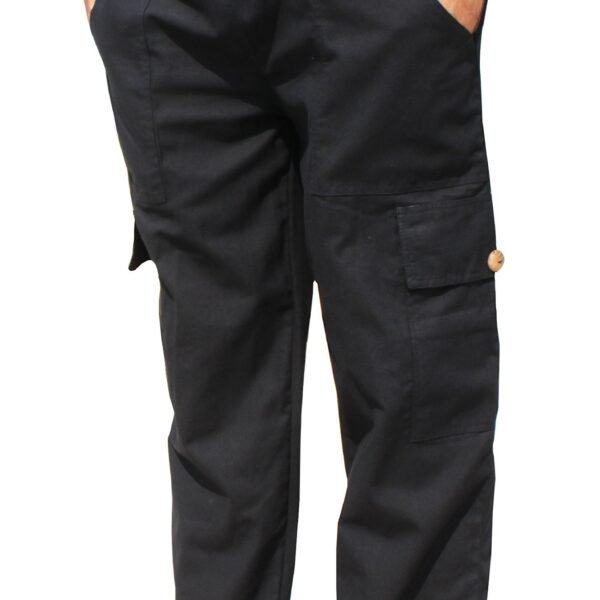 Thin Tightweave Cotton Cargo Pants Side Pockets Trousers, Black, 4X-Large