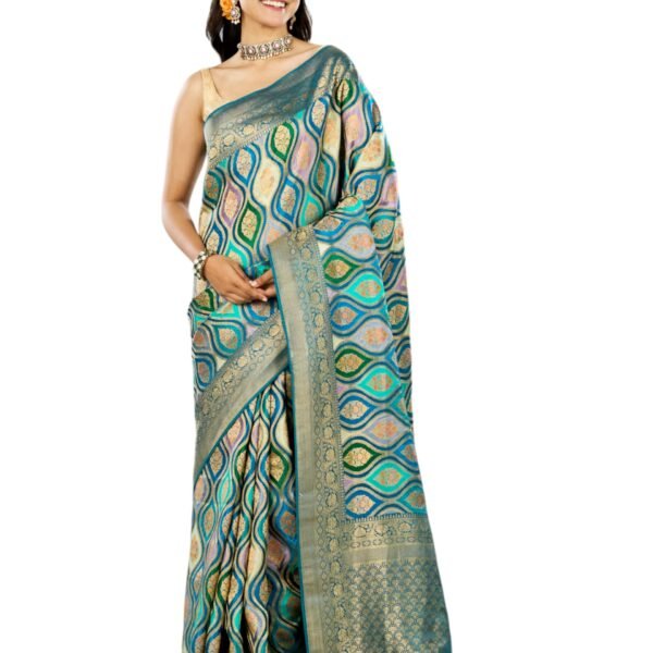 Women' Art Silk Zari Weave Saree with Blouse Piece(Teal Blue)