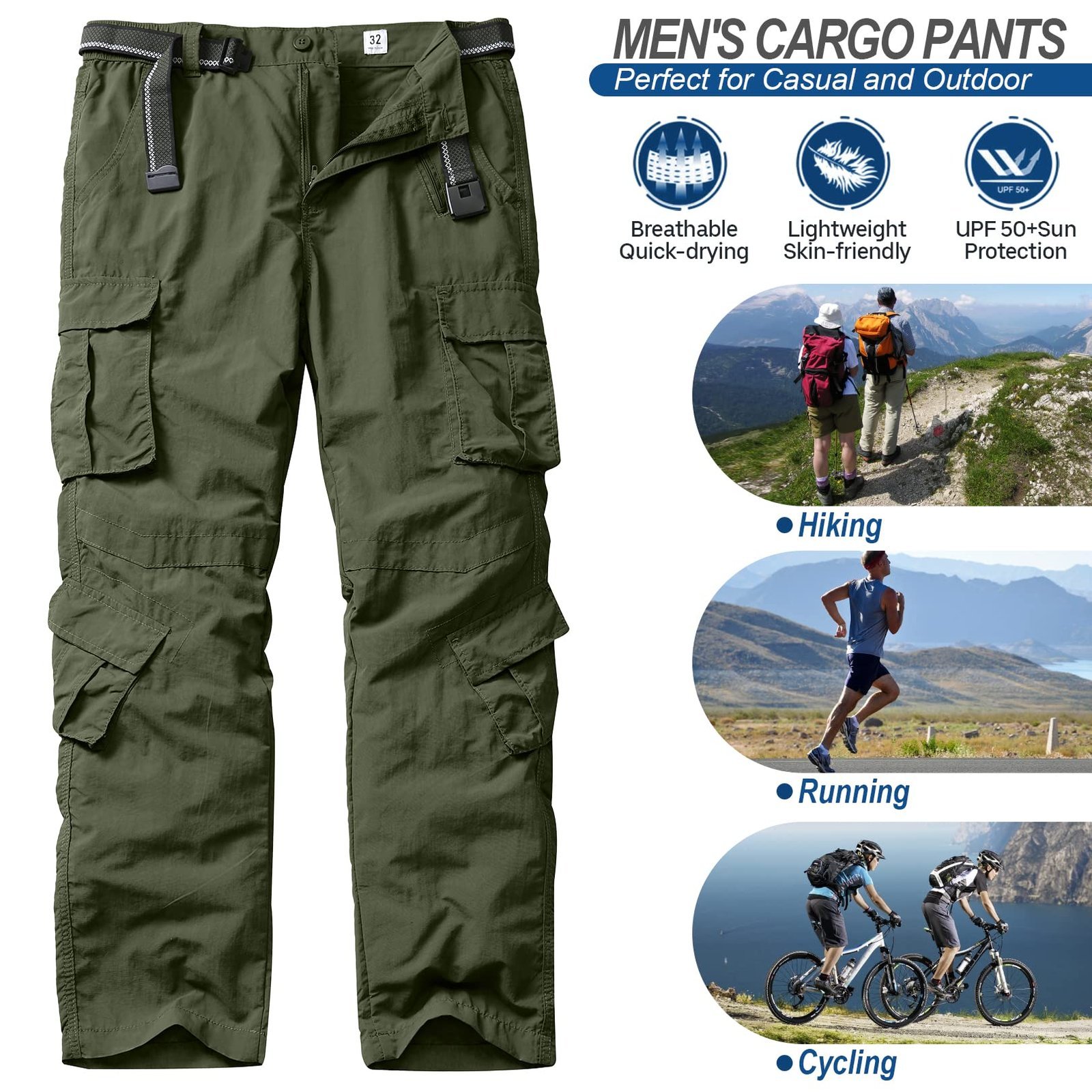 Men's Casual Cargo Tactical Pants, BDU Military Wild Army Combat Ripstop Work Pants with 10 Pockets, Quick Dry Army Green - Image 5