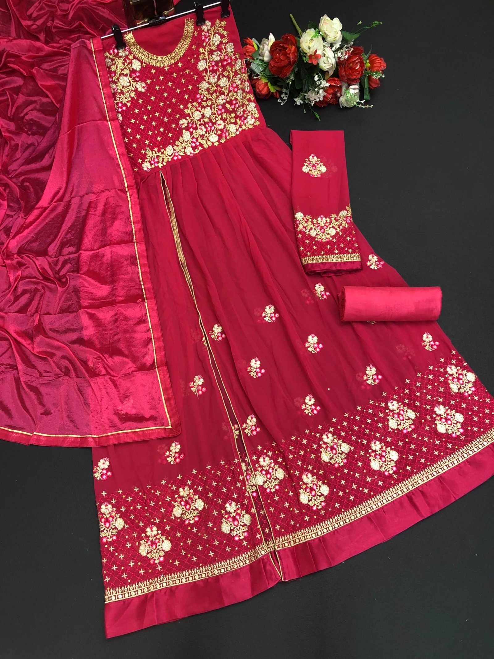 ® Women's Silk Semi Stitched Anarkali Salwar Suit (wedding dress and salwar suit_SF201-19no Maroon1 Free Size) (Pink) - Image 4