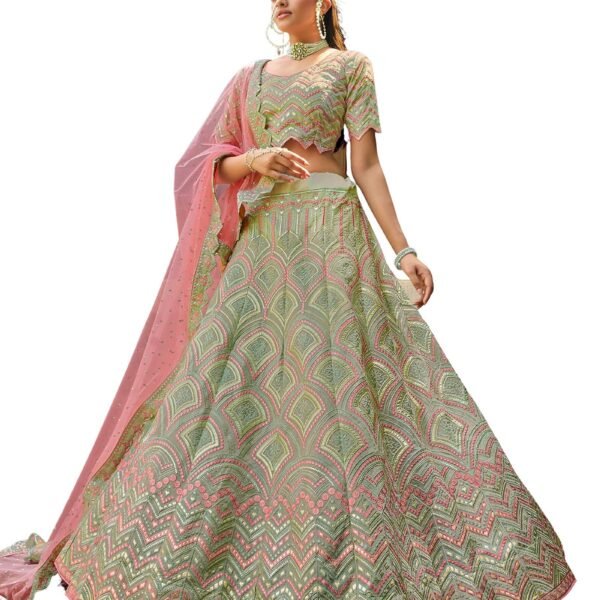 green colored gota worked organza base lehenga choli For Women
