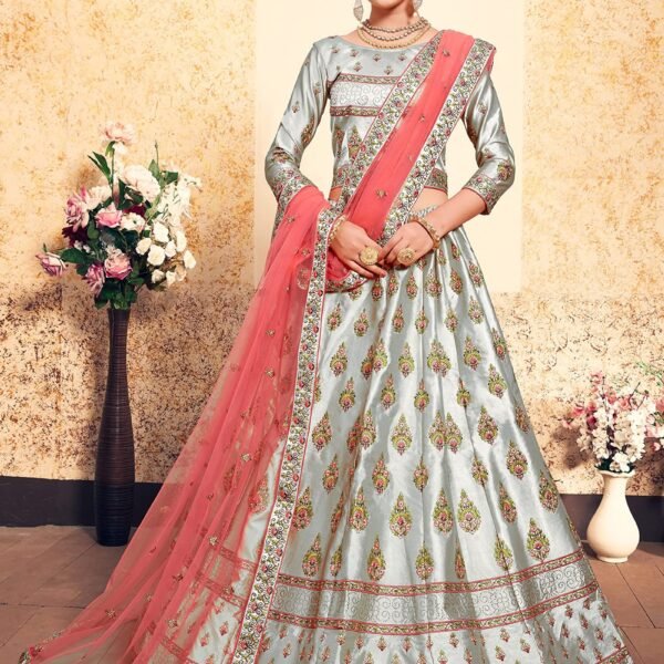 Gorgeous Grey colored silk base Lehenga choli For Women