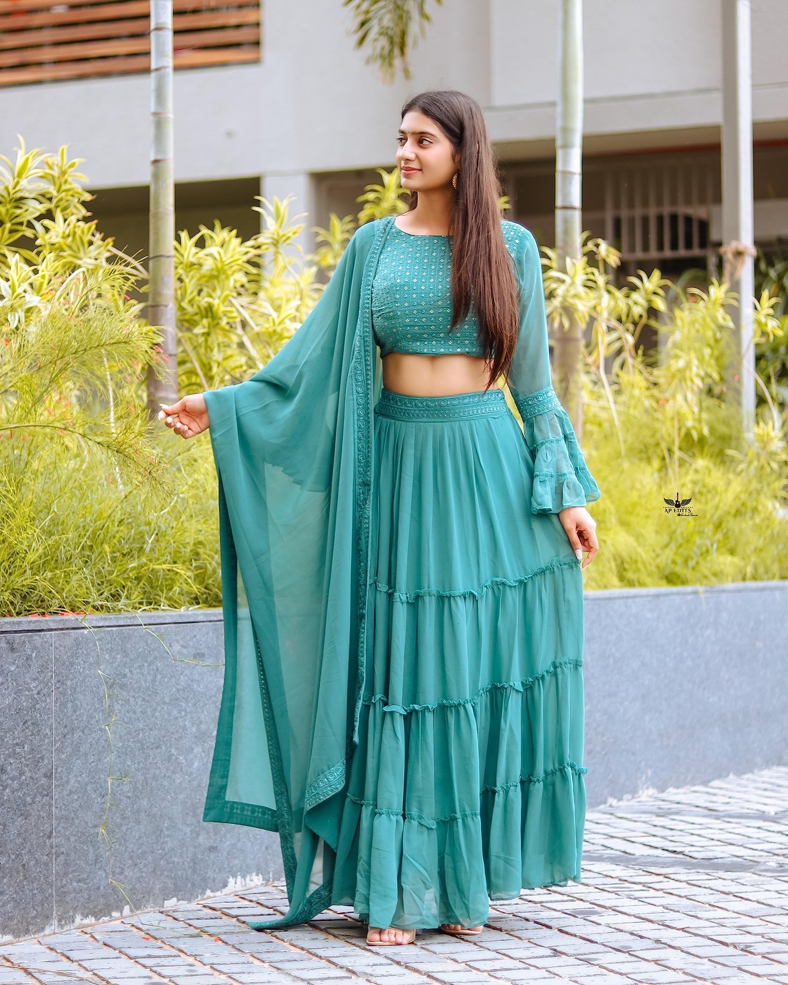 Lehenga Choli with Dupatta for Women – Georgette Sequence with Embroidered A-Line Regular Fit Lehenga Choli with Dupatta for Women (Small, Green)