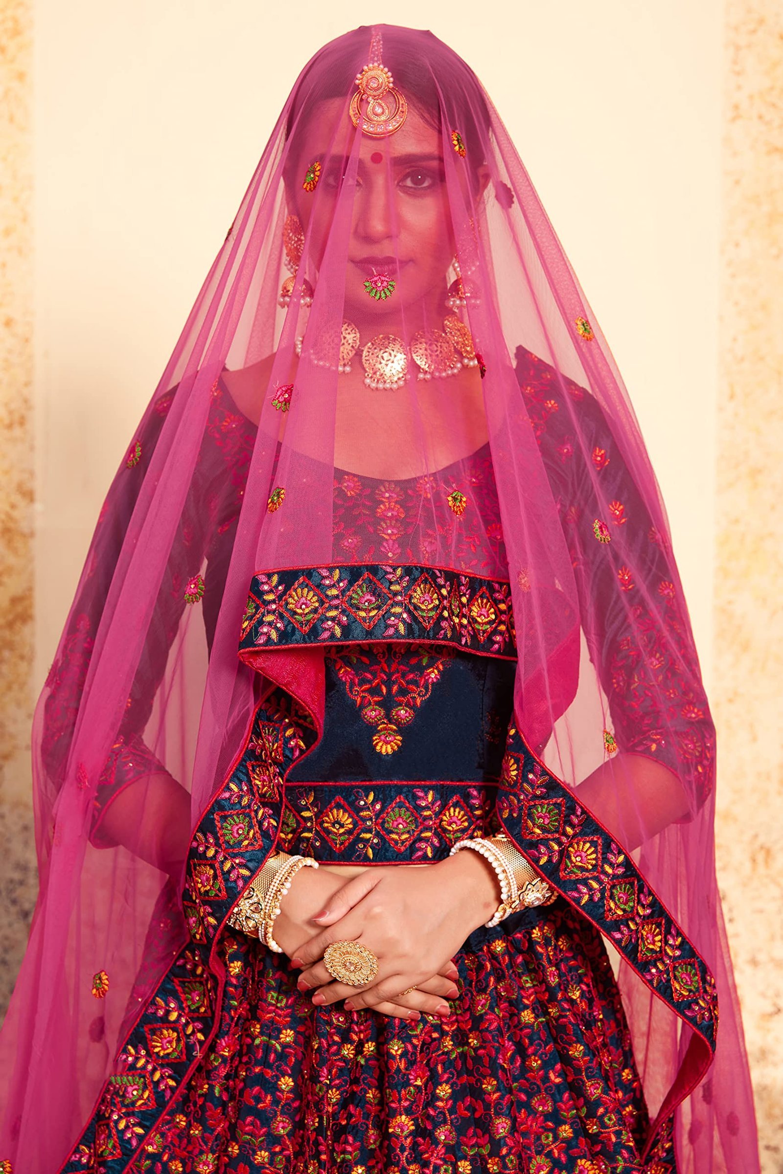 Marvelous pink and blue colored silk base lehenga choli For Women