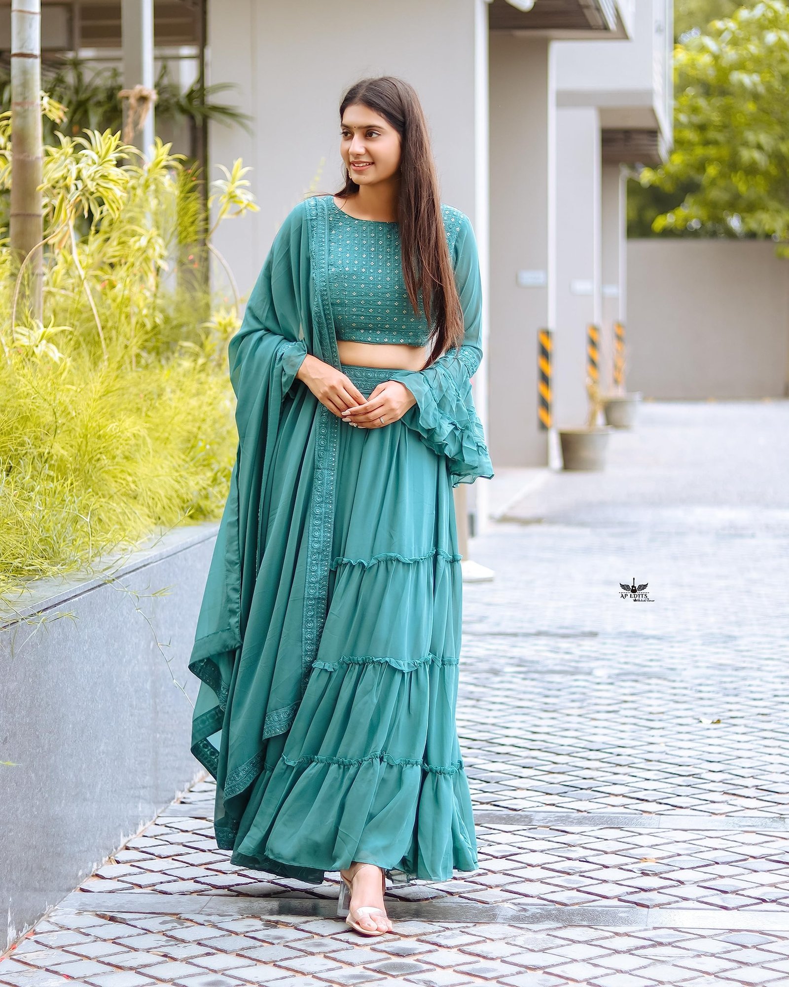 Lehenga Choli with Dupatta for Women - Georgette Sequence with Embroidered A-Line Regular Fit Lehenga Choli with Dupatta for Women (Small, Green) - Image 3