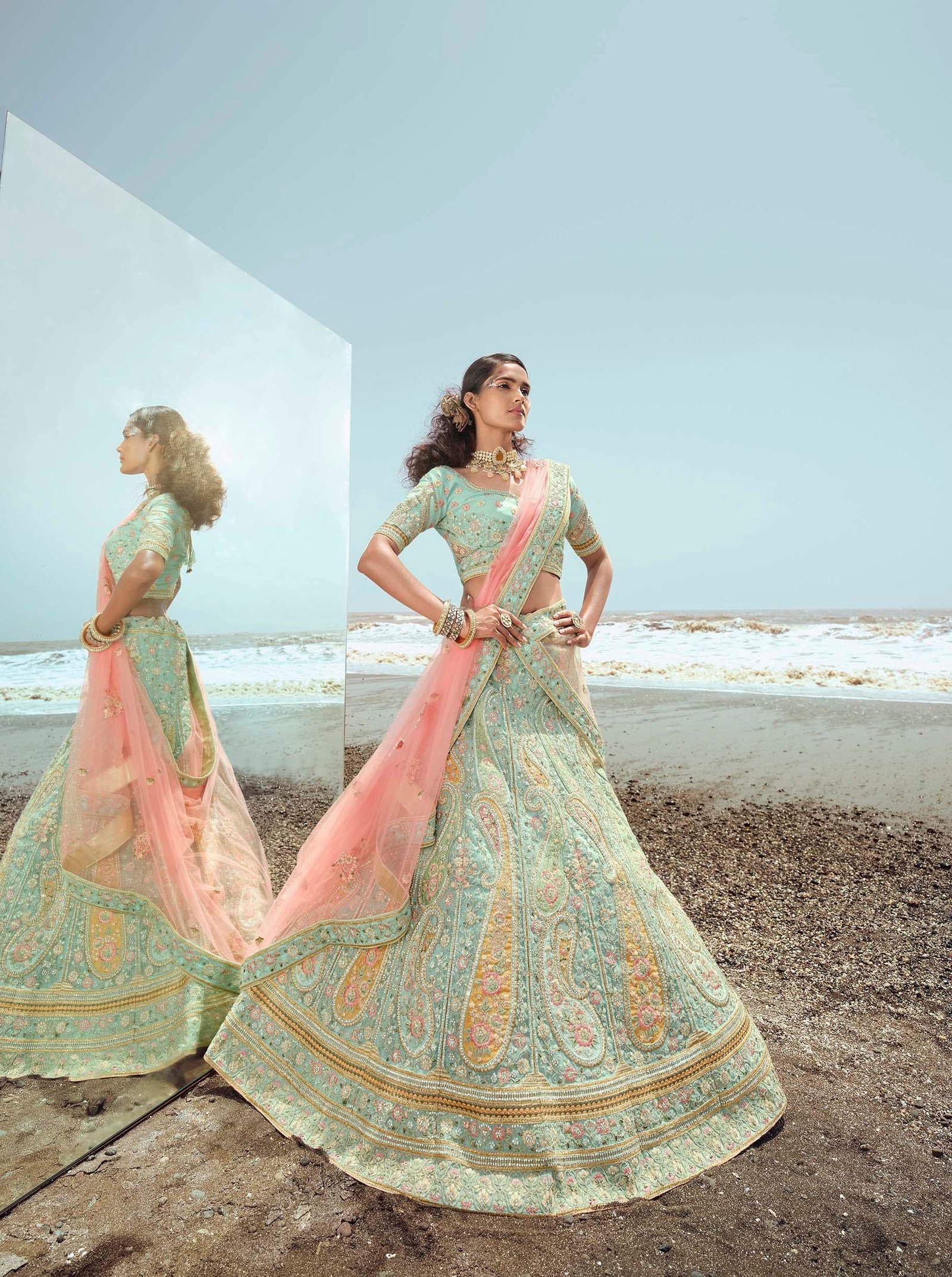 fantastic zarkan and zari Work turquoise Color Lehenga Choli For Women