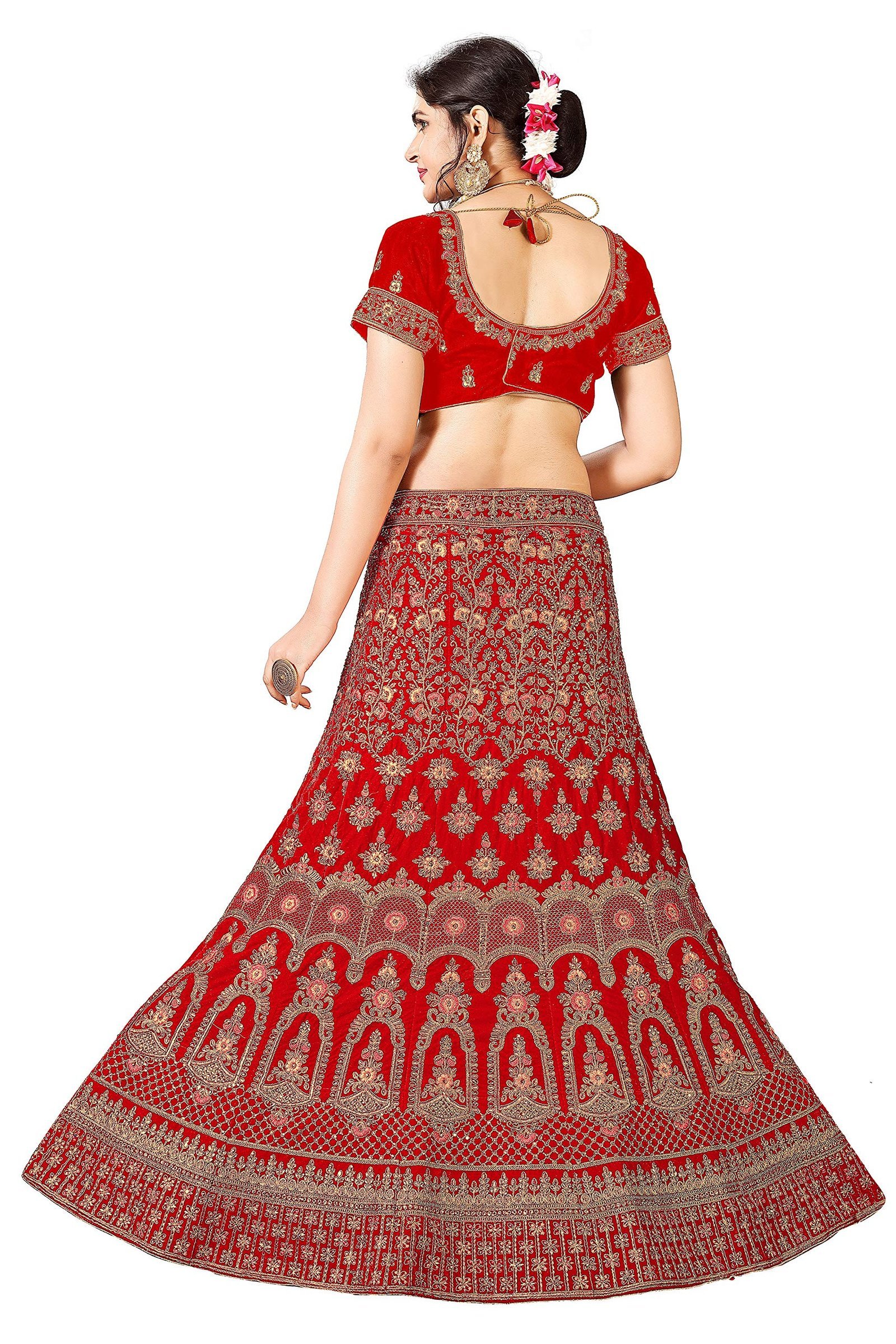 Women’s Velvet Lehenga Choli (JNAT7245_Red_Free Size)