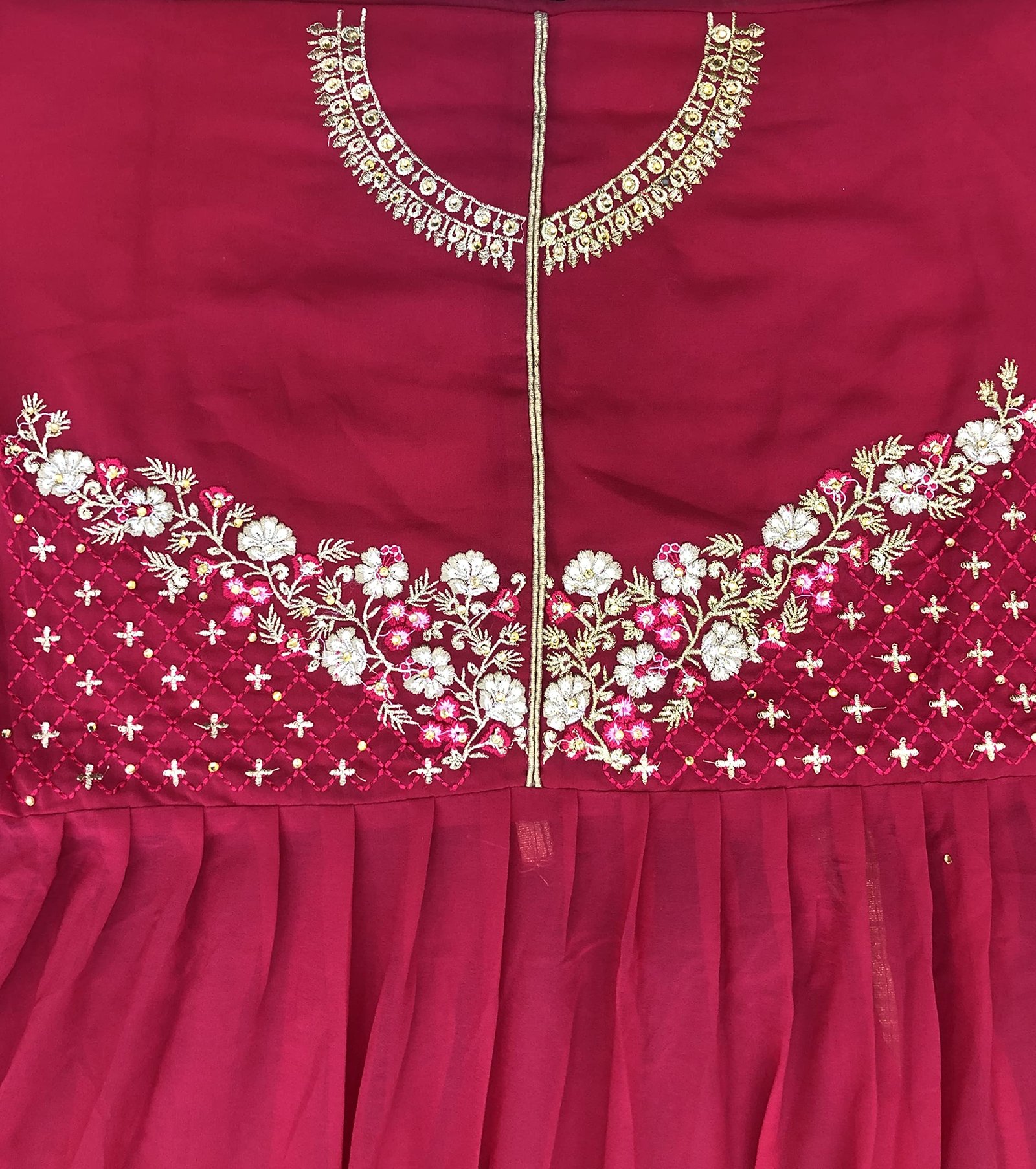 ® Women's Silk Semi Stitched Anarkali Salwar Suit (wedding dress and salwar suit_SF201-19no Maroon1 Free Size) (Pink) - Image 5